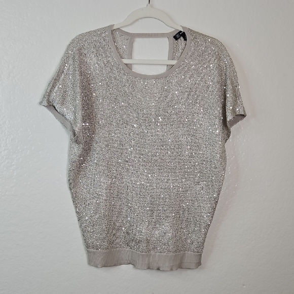 INC International Concepts Shimmering Silver Sequin Top - Picture 1 of 11